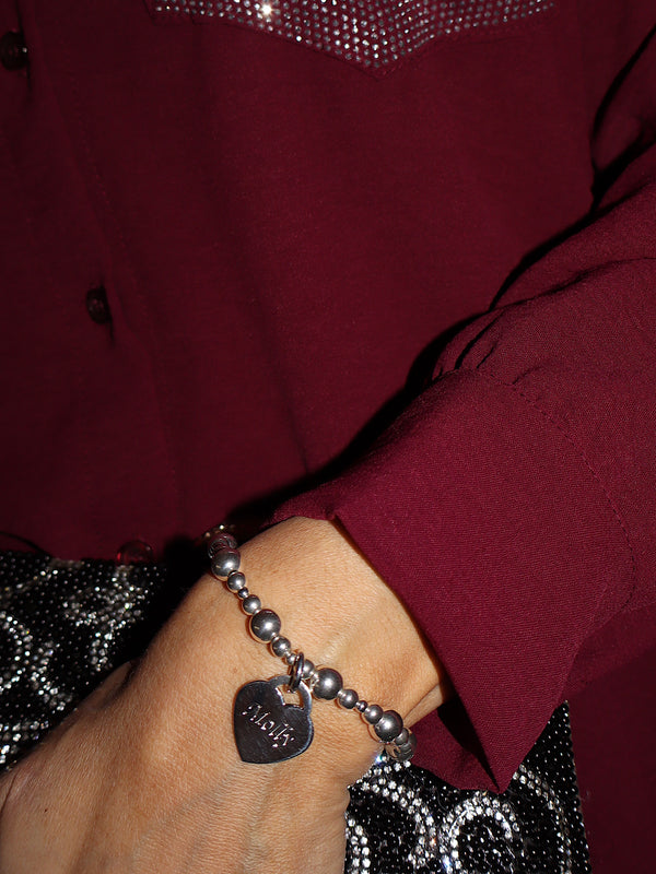 Double Side Engraved Maxi Popcorn Heart Bracelet