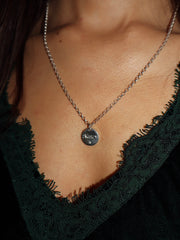 Engraved CZ Disc Necklace