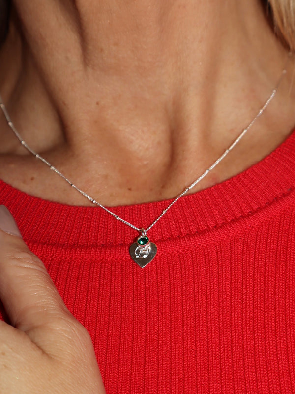 Engraved Initial Heart Necklace with Birthstone