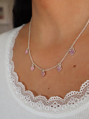 5 Pink Sparkle Heart Necklace