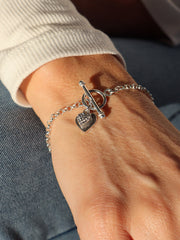 T Bar Double Sparkle Heart Bracelet