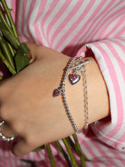 T Bar Double Pink Sparkle Heart Bracelet
