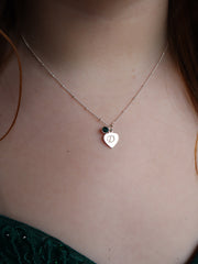 Engraved Initial Heart Necklace with Birthstone
