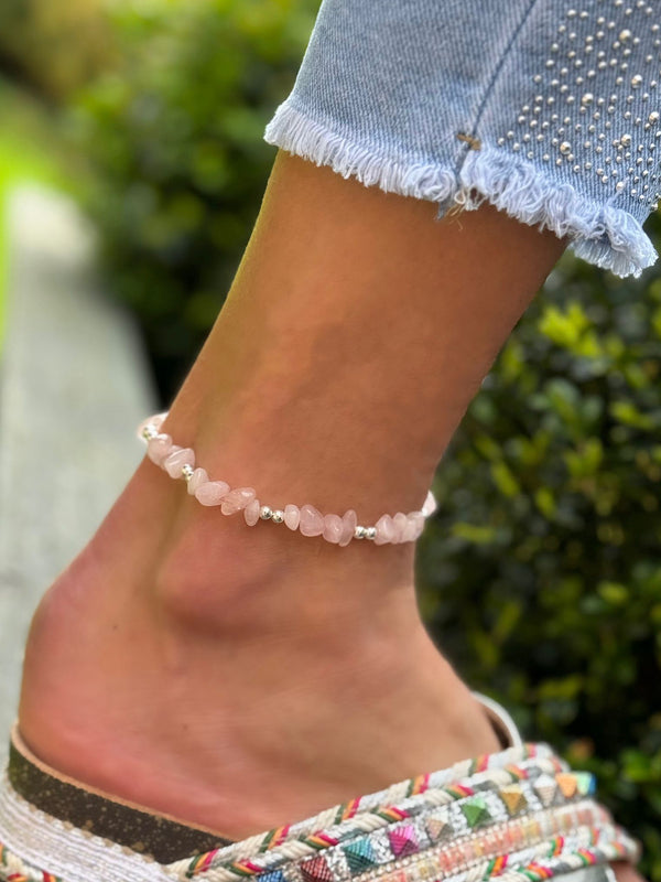 Rose Quartz Chip Anklet
