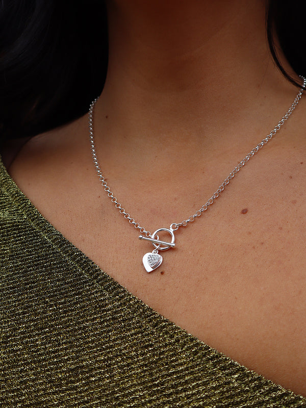 T Bar Double Sparkle Heart Necklace