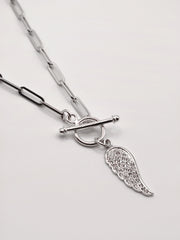 T Bar Paper Chain Angel  Wing Necklace