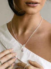 T Bar Double Pink Sparkle Heart Necklace