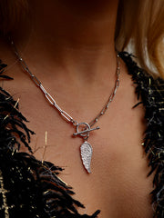 T Bar Paper Chain Angel  Wing Necklace