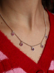 5 Pink Sparkle Heart Necklace