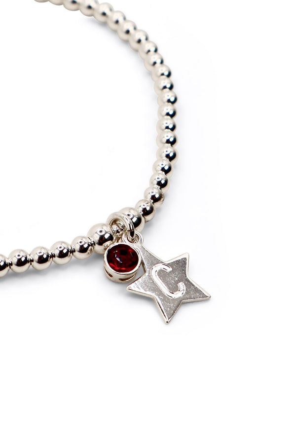 Engraved Initial Star Bracelet with Birthstone