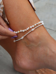Natural Beaded Anklet Stack