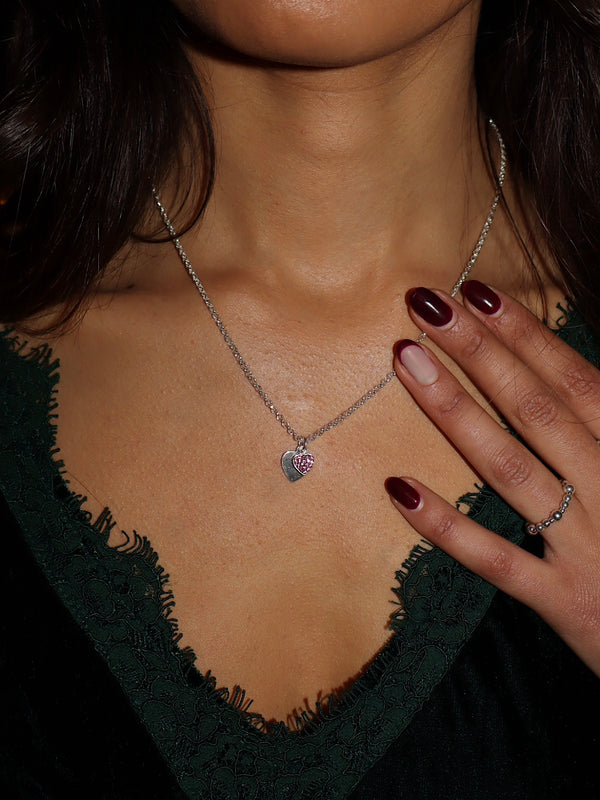 Double Sparkle Pink Heart Necklace