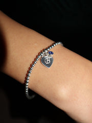 Engraved Initial Heart Bracelet with Birthstone