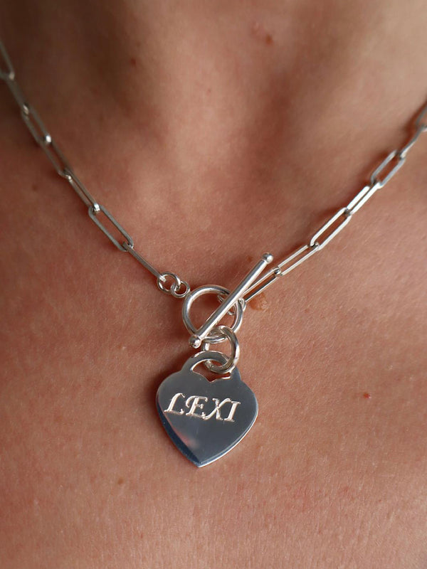 Sally Engraved Paper Chain Heart Necklace