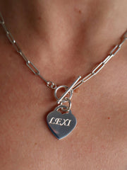 Sally Engraved Paper Chain Heart Necklace