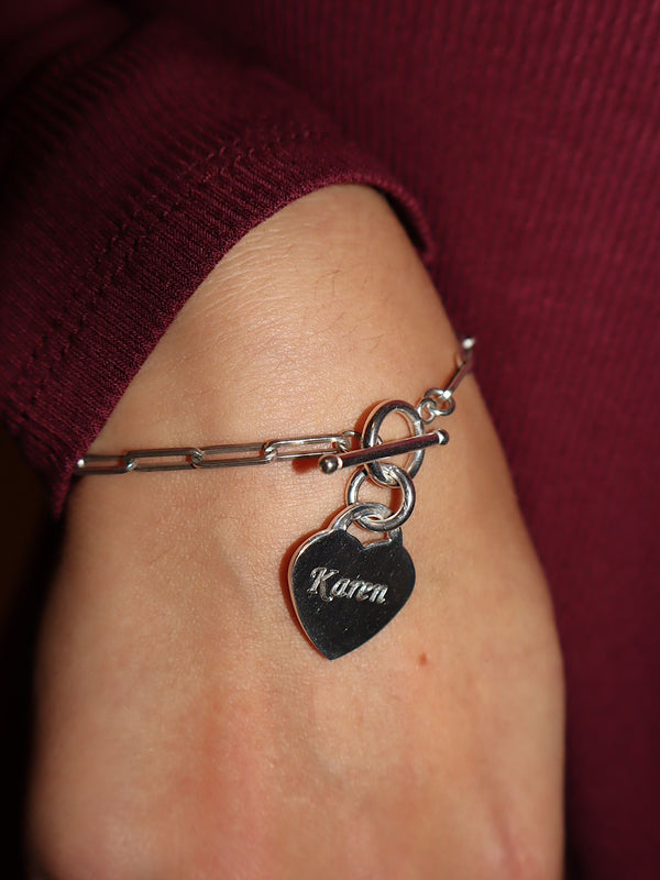 Sally Engraved Paper Chain Heart Bracelet