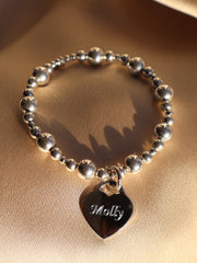 Double Side Engraved Maxi Popcorn Heart Bracelet