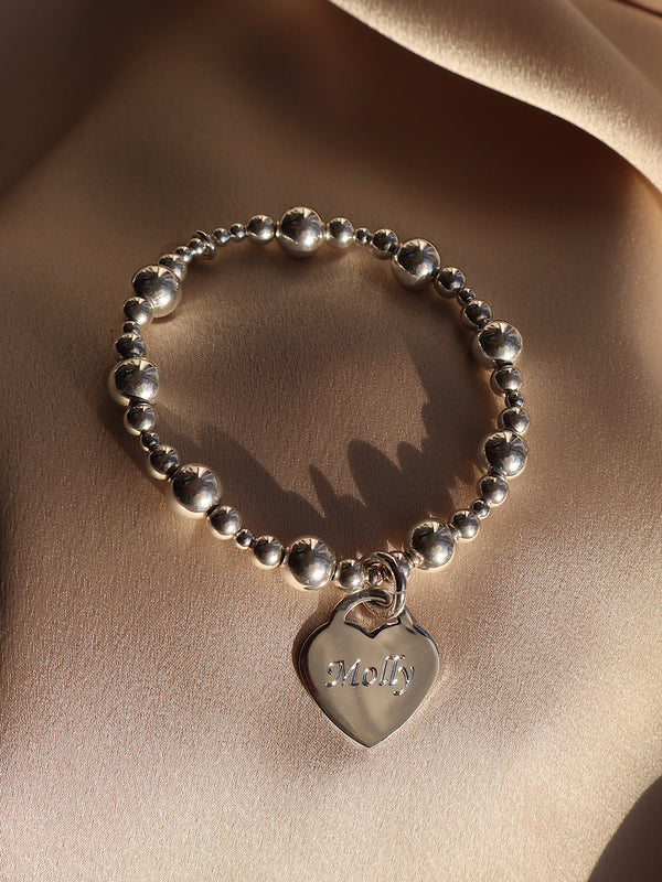 Double Side Engraved Maxi Popcorn Heart Bracelet