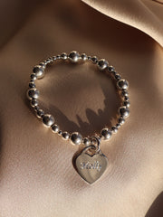 Double Side Engraved Maxi Popcorn Heart Bracelet