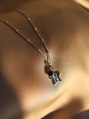 Engraved Initial Star Necklace with Birthstone