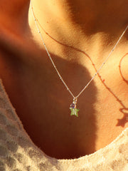 Engraved Initial Star Necklace with Birthstone