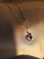Engraved Initial Heart Necklace with Birthstone
