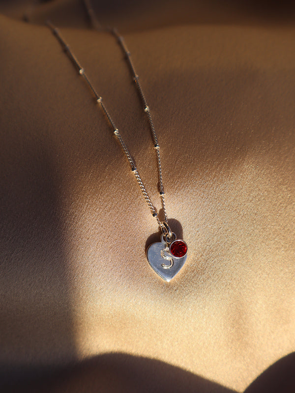 Engraved Initial Heart Necklace with Birthstone