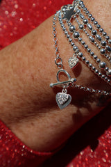 T Bar Double Sparkle Heart Bracelet