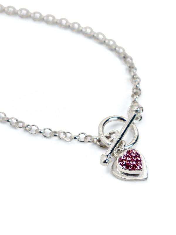 T Bar Double Pink Sparkle Heart Necklace