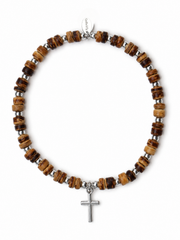 Men's Flat Beaded Cross Bracelet