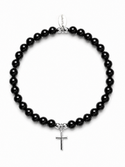 Men's Onyx Beaded Cross Bracelet
