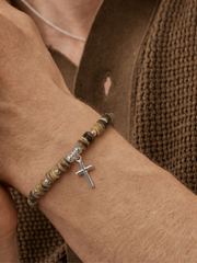 Men's Flat Beaded Cross Bracelet