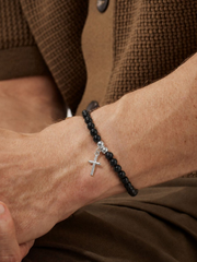 Men's Onyx Beaded Cross Bracelet