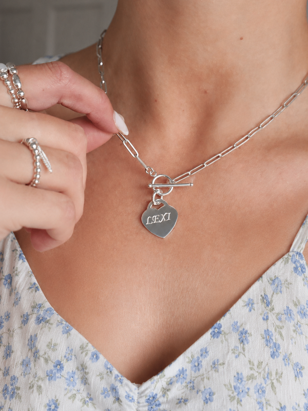 Sally Engraved Paper Chain Heart Necklace