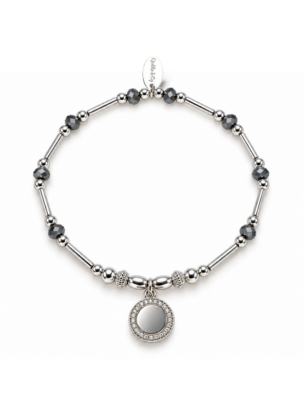 Twilight Engraved CZ Disc Tube Bracelet Mia