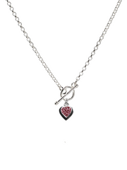 T Bar Double Pink Sparkle Heart Necklace
