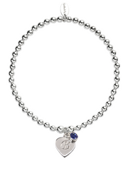Engraved Initial Heart Bracelet with Birthstone
