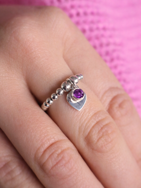Amethyst February Birthstone Heart Ring